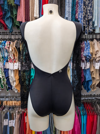 Black Flock Long Sleeve Dance Leotard for Women MP783 by Atelier della Danza MP