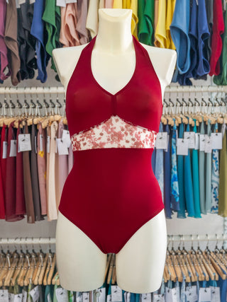 Bordeaux Floral Mesh Dance Halter Leotard for Women by Atelier della Danza MP