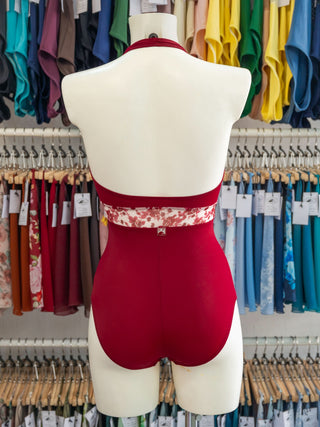Bordeaux Floral Mesh Dance Halter Leotard for Women by Atelier della Danza MP