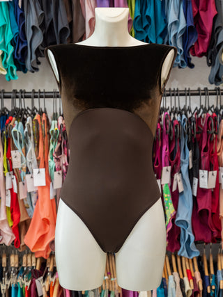 Brown Boat Neck Velvet Dance Tank Leotard for Women by Atelier della Danza MP