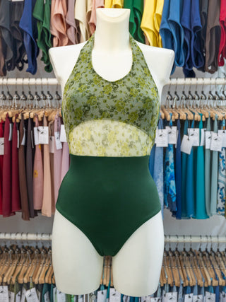 Green Mesh Dance Halter Leotard for Women by Atelier della Danza MP