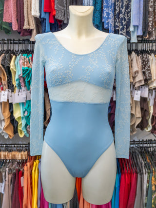 Light Blue Flock Long Sleeve Dance Leotard for Women MP783 by Atelier della Danza MP