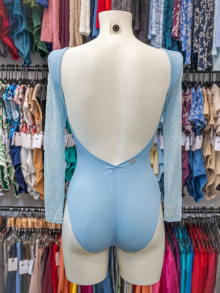 Light Blue Flock Long Sleeve Dance Leotard for Women MP783 by Atelier della Danza MP