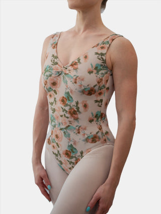 Floral Brown V Neck Dance Tank Leotard for Women by Atelier della Danza MP