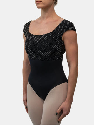 Black Flock Dance Cap Sleeve Leotard for Women by Atelier della Danza MP