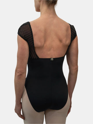 Black Flock Dance Cap Sleeve Leotard for Women by Atelier della Danza MP