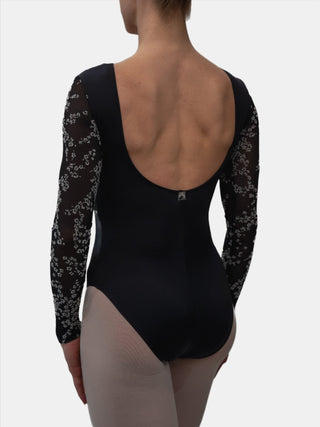 Black Flock Long Sleeve Dance Leotard for Women by Atelier della Danza MP