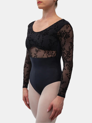 Black Flock Long Sleeve Dance Leotard for Women MP783 by Atelier della Danza MP