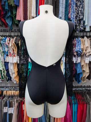 Black Flock Long Sleeve Dance Leotard for Women MP783 by Atelier della Danza MP