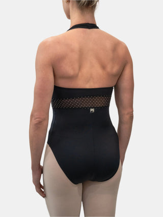 Black Flock Dance Halter Leotard for Women by Atelier della Danza MP