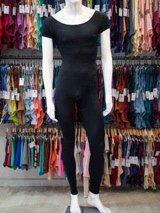 Black Short Sleeve Dance Footless Unitard MP472 for Men by Atelier della Danza MP