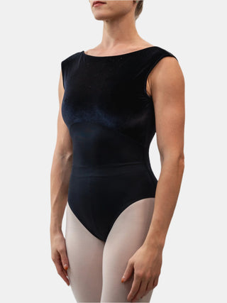 Black Boat Neck Velvet Dance Tank Leotard for Women by Atelier della Danza MP