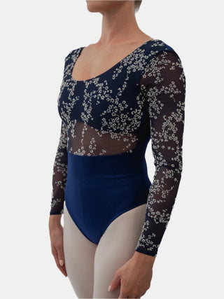 Blue Flock Long Sleeve Dance Leotard for Women by Atelier della Danza MP