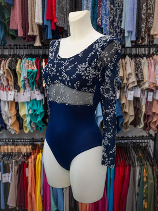 Blue Flock Long Sleeve Dance Leotard for Women by Atelier della Danza MP