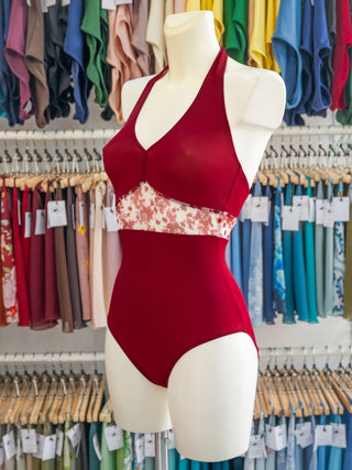 Bordeaux Floral Mesh Dance Halter Leotard for Women by Atelier della Danza MP