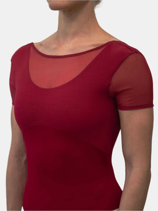 Bordeaux Mesh Dance Short Sleeve Leotard MP768 for Women by Atelier della Danza MP