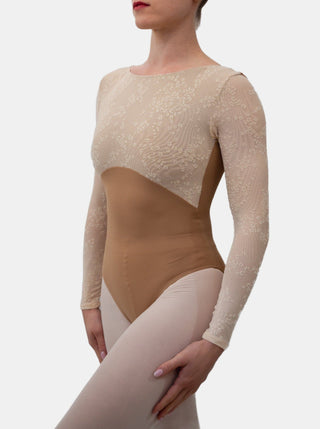 Brown Flock Long Sleeve Dance Leotard for Women by Atelier della Danza MP