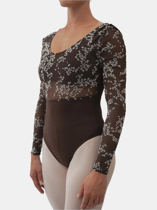 Brown Flock Long Sleeve Dance Leotard for Women by Atelier della Danza MP