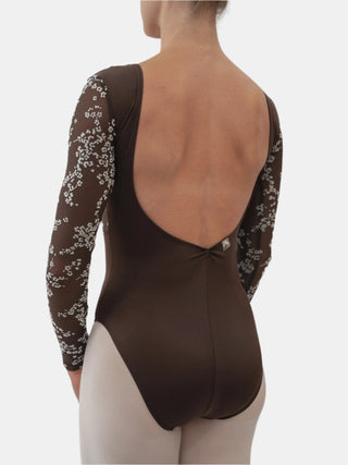 Brown Flock Long Sleeve Dance Leotard for Women by Atelier della Danza MP