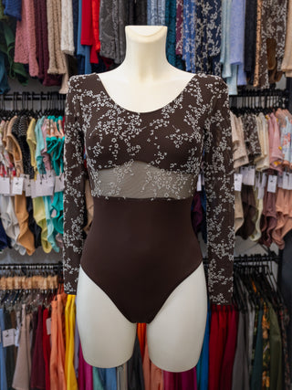 Brown Flock Long Sleeve Dance Leotard for Women by Atelier della Danza MP