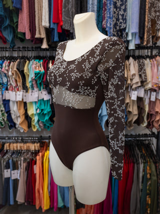 Brown Flock Long Sleeve Dance Leotard for Women by Atelier della Danza MP