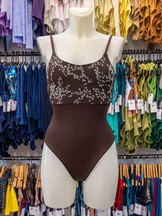 Brown Flock Dance Spaghetti Straps Leotard for Women by Atelier della Danza MP