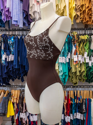 Brown Flock Dance Spaghetti Straps Leotard for Women by Atelier della Danza MP