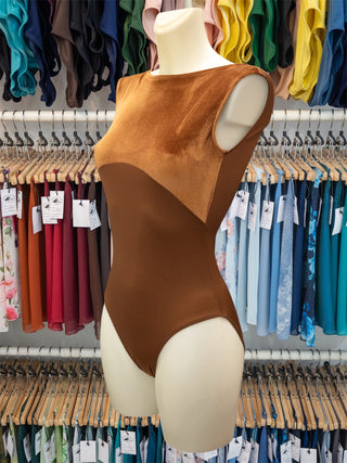 Chestnut Boatneck Velvet Dance Sleeveless Leotard MP255 for Women by Atelier della Danza MP