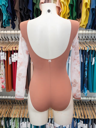 Dusty Coral Floral Mesh Dance Long Sleeve Leotard MP655 for Women by Atelier della Danza MP