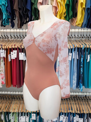 Dusty Coral Floral Mesh Dance Long Sleeve Leotard MP655 for Women by Atelier della Danza MP