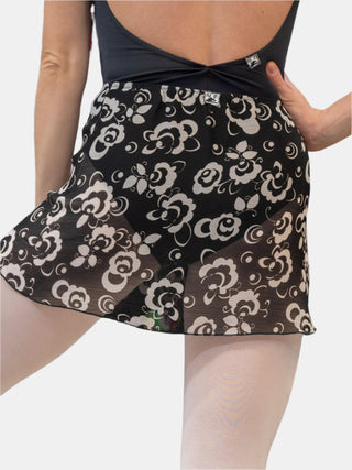 Floral Black Chiffon Wrap Short Dance Skirt MP301 for Women by Atelier della Danza MP