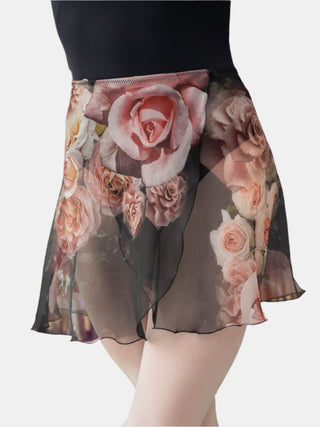 Floral Black Wrap Short Dance Skirt MP345 for Women by Atelier della Danza MP