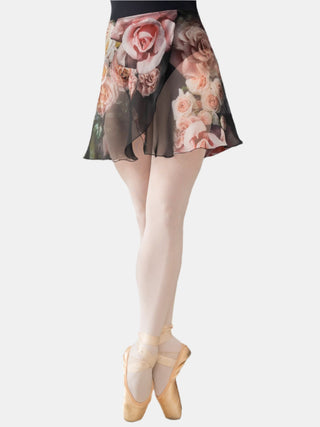 Floral Black Wrap Short Dance Skirt MP345 for Women by Atelier della Danza MP