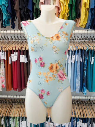 MP188 Floral Sky Blue Dance Sleeveless Leotard for Women by Atelier della Danza MP