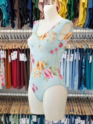 MP188 Floral Sky Blue Dance Sleeveless Leotard for Women by Atelier della Danza MP