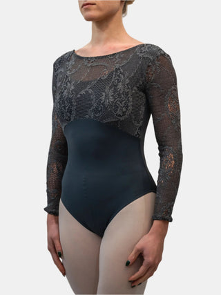 Gray Lace Dance Long Sleeve Leotard MP617 for Women by Atelier della Danza MP