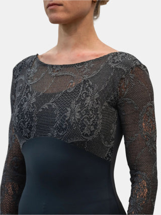 Gray Lace Dance Long Sleeve Leotard MP617 for Women by Atelier della Danza MP