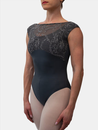Gray Boat Neck Lace Dance Leotard for Women by Atelier della Danza MP