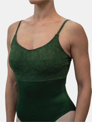 Green Lace Dance Spaghetti Straps Leotard for Women by Atelier della Danza MP