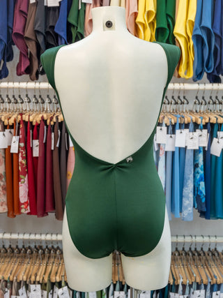 Green Boat Neck Velvet Dance Sleeveless Leotard for Women by Atelier della Danza MP