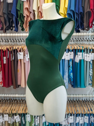 Green Boat Neck Velvet Dance Sleeveless Leotard for Women by Atelier della Danza MP