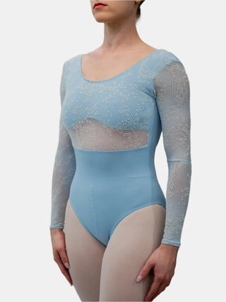 Light Blue Flock Long Sleeve Dance Leotard for Women by Atelier della Danza MP