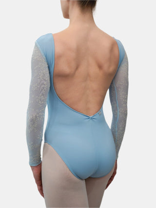 Light Blue Flock Long Sleeve Dance Leotard for Women by Atelier della Danza MP