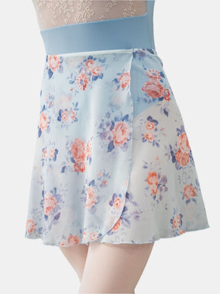 Light Blue Floral Wrap Short Dance Skirt MP345 for Women by Atelier della Danza MP