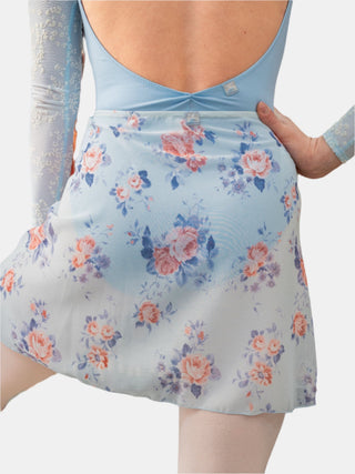 Light Blue Floral Wrap Short Dance Skirt MP345 for Women by Atelier della Danza MP
