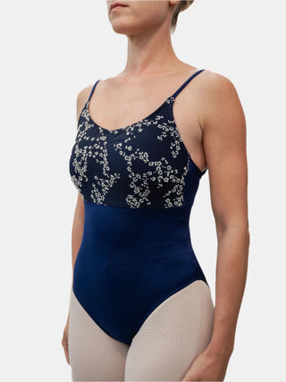 Navy Flock Dance Spaghetti Straps Leotard for Women by Atelier della Danza MP