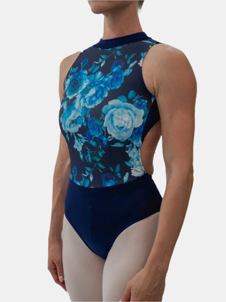 Navy Floral Dance High Neck Leotard for Women by Atelier della Danza MP