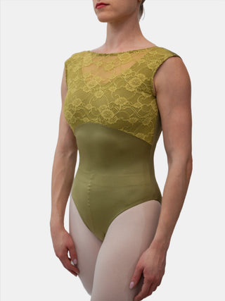 Sage Green Boat Neck Lace Dance Leotard for Women by Atelier della Danza MP