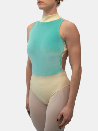 Sky Blue Velvet Dance High Neck Leotard by Atelier della Danza MP