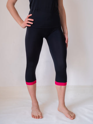 Women's Black and Fuchsia Capri Leggings for Yoga and Fitness Workouts by LENA Activewear